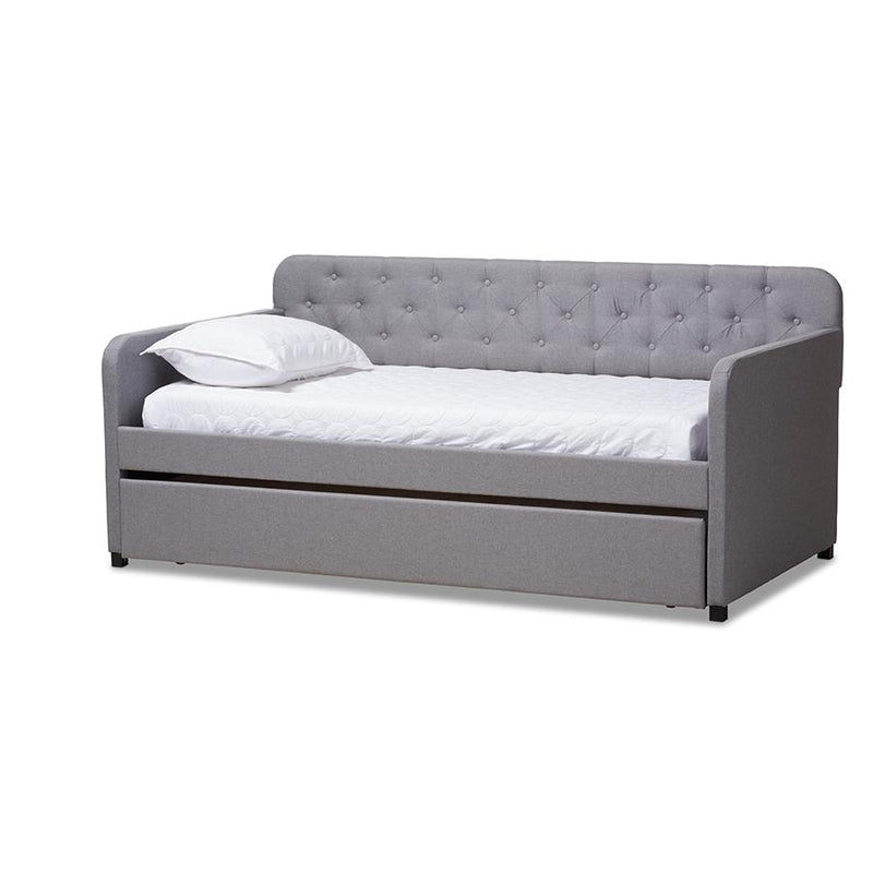 Upholstered Button-Tufted Twin Size Sofa Daybed with Roll-Out Trundle Guest Bed