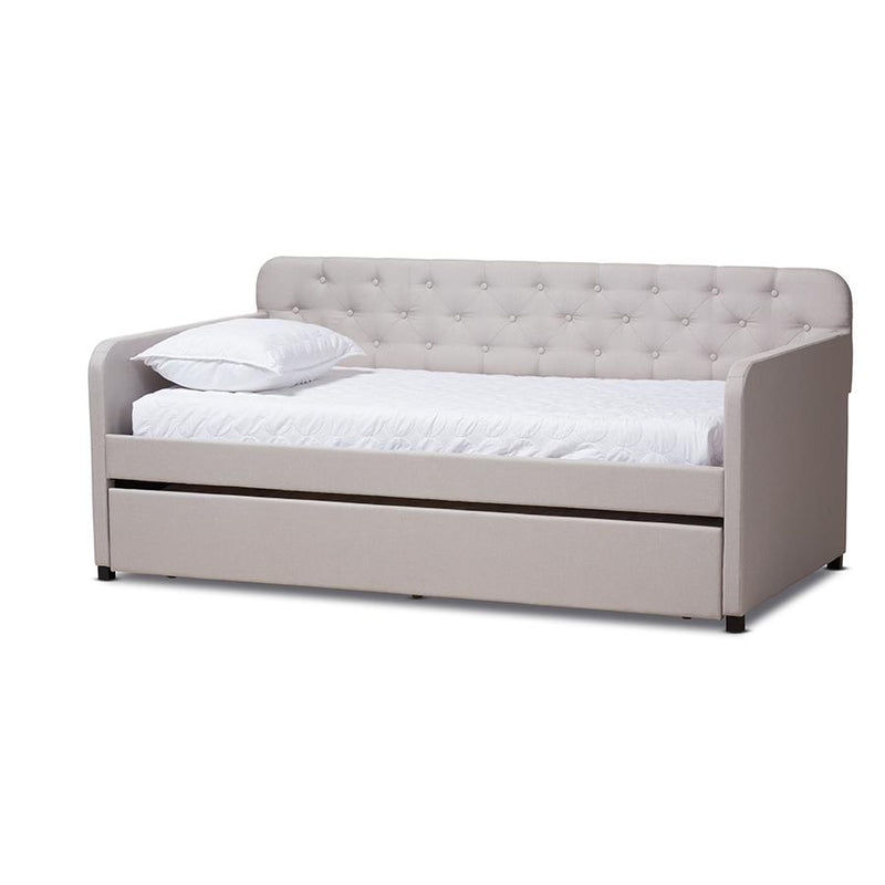 Upholstered Button-Tufted Twin Size Sofa Daybed with Roll-Out Trundle Guest Bed