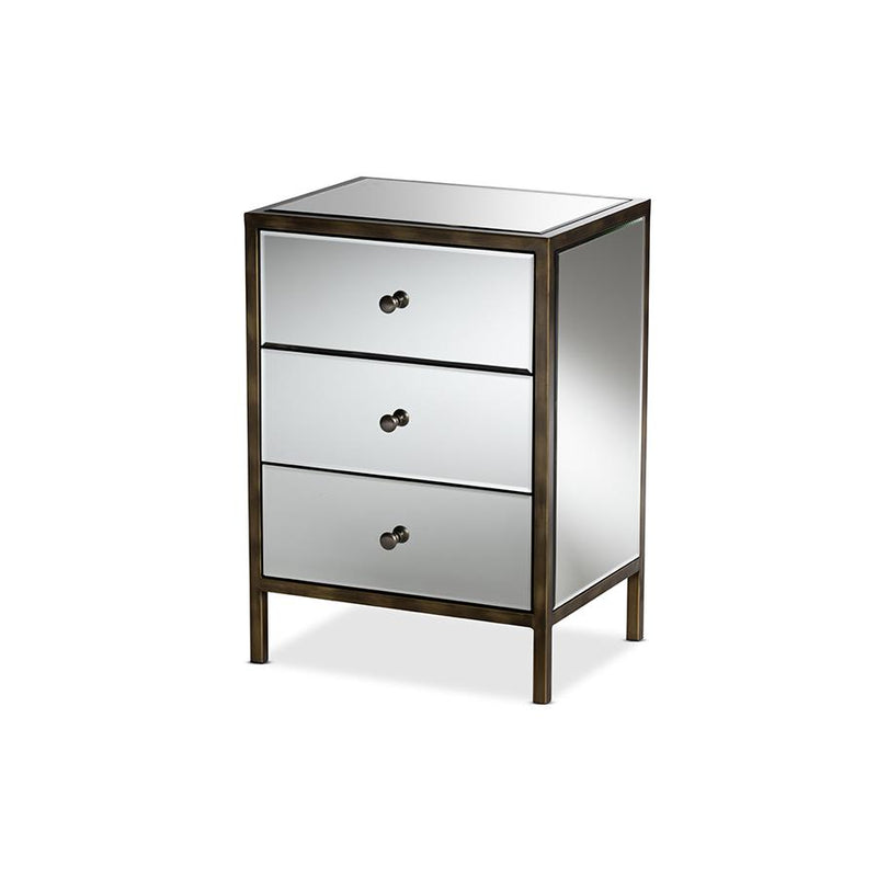 Hollywood Regency Glamour Style Mirrored 3-Drawer End Table