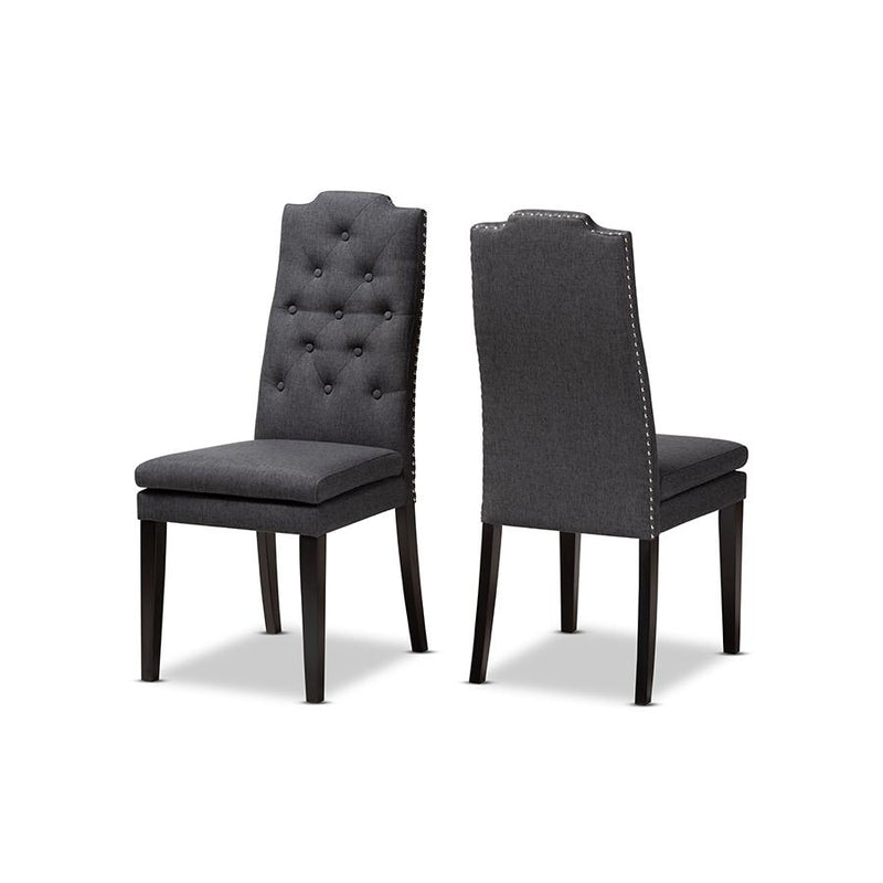 Charcoal Fabric Upholstered Button Tufted Wood Dining Chair Set of 2