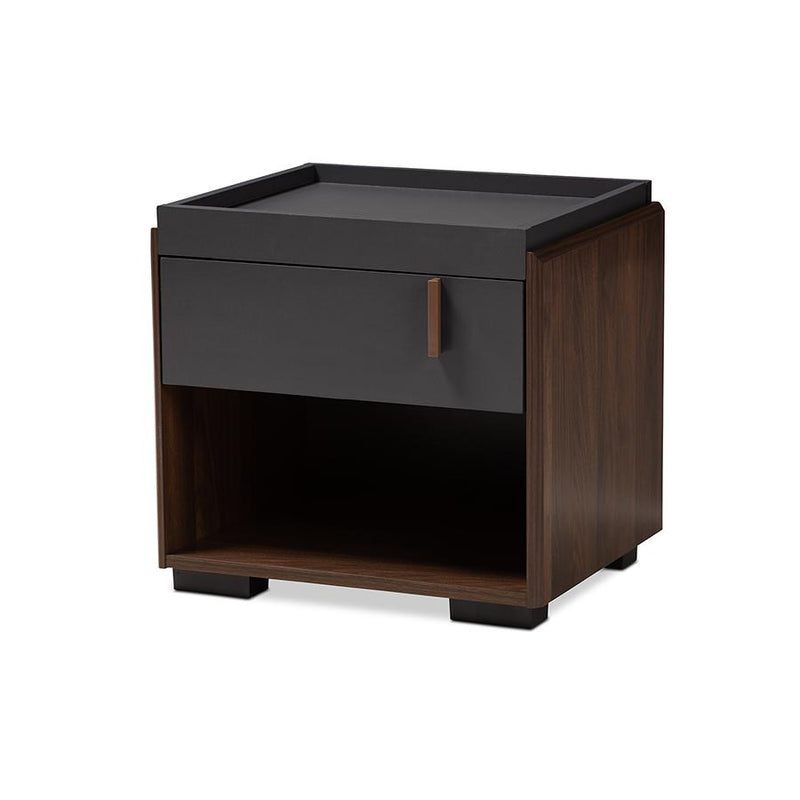 Two-Tone Gray and Walnut Finished Wood 1-Drawer Nightstand