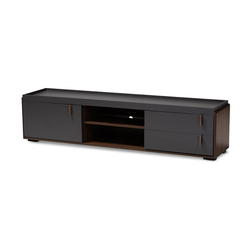 Two-Tone Gray and Walnut Finished Wood 2-Drawer TV Stand