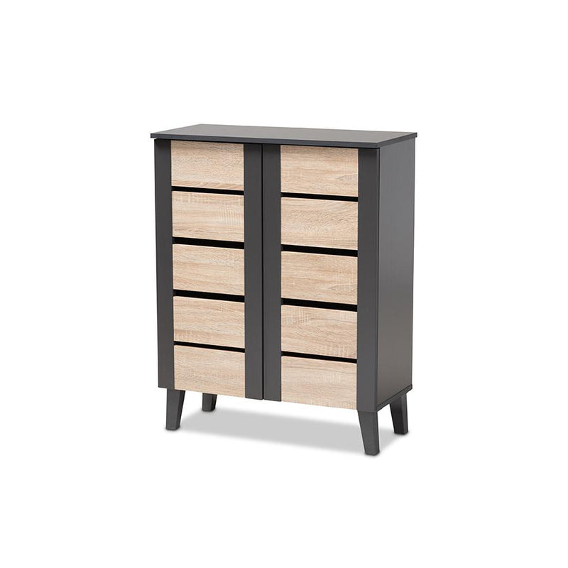 Two-Tone Oak Brown and Dark Gray 2-Door Wood Entryway Shoe Storage Cabinet