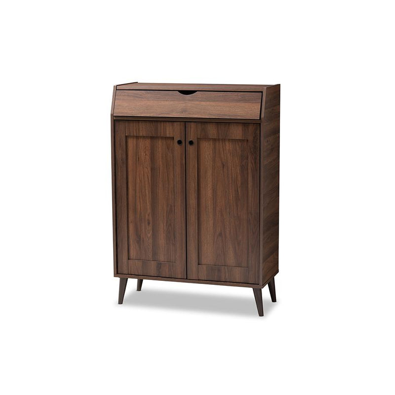 Walnut Brown finished 2-Door Wood Entryway Shoe Storage Cabinet