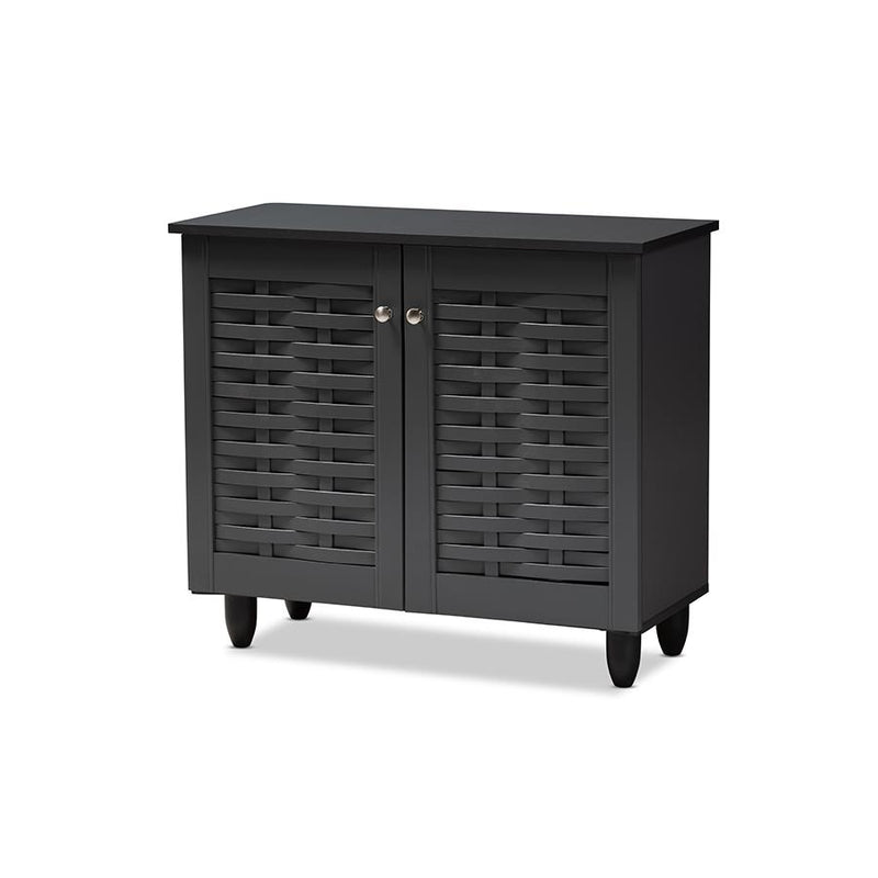 Dark Gray 2-Door Wooden Entryway Shoe Storage Cabinet