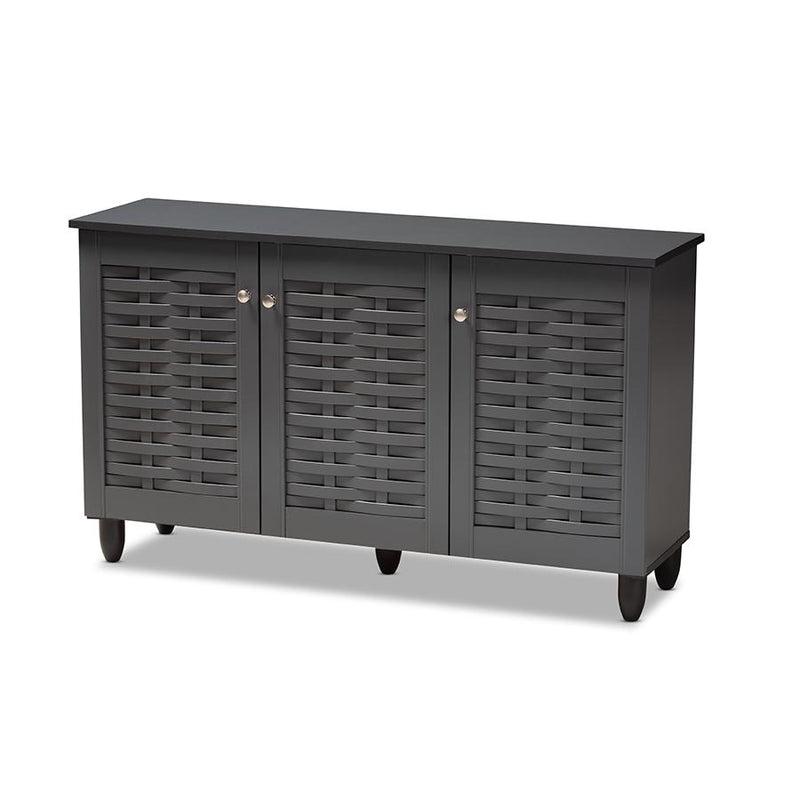 Dark Gray 3-Door Wooden Entryway Shoe Storage Cabinet