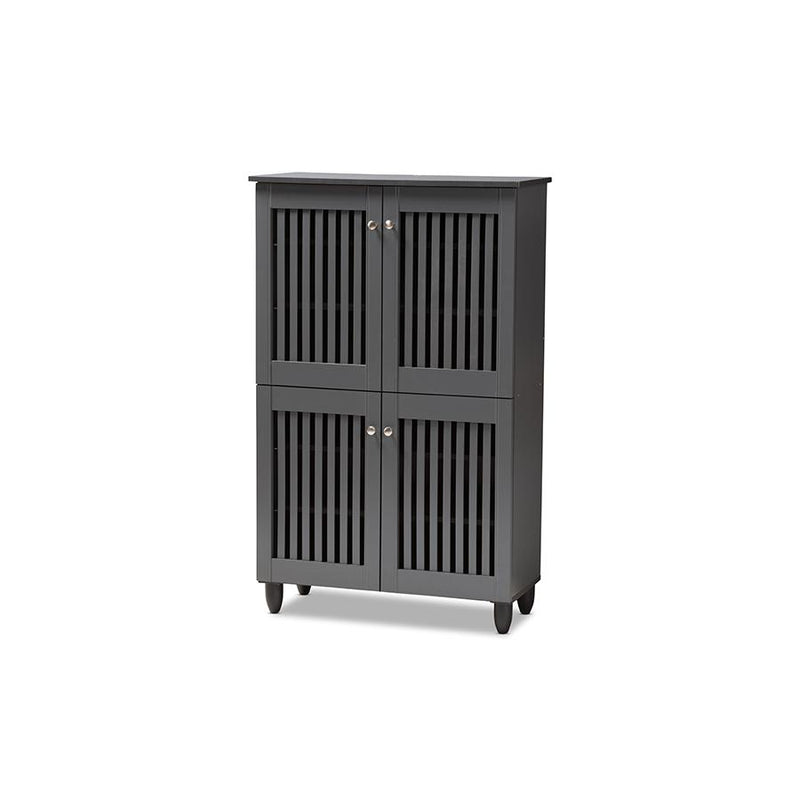 Dark Gray 4-Door Wooden Entryway Shoe Storage Cabinet