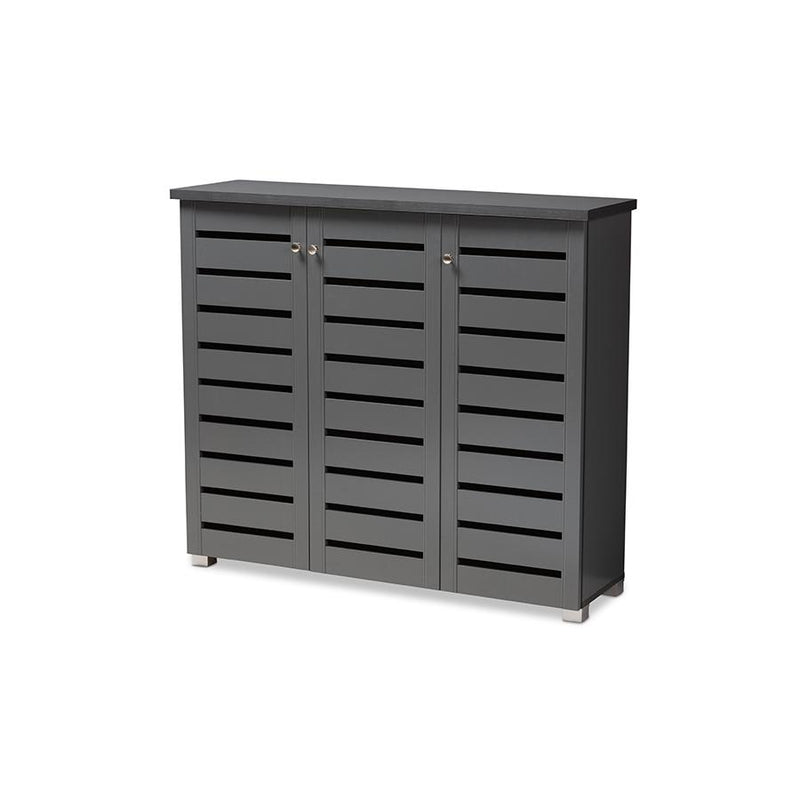 Dark Gray 3-Door Wooden Entryway Shoe Storage Cabinet