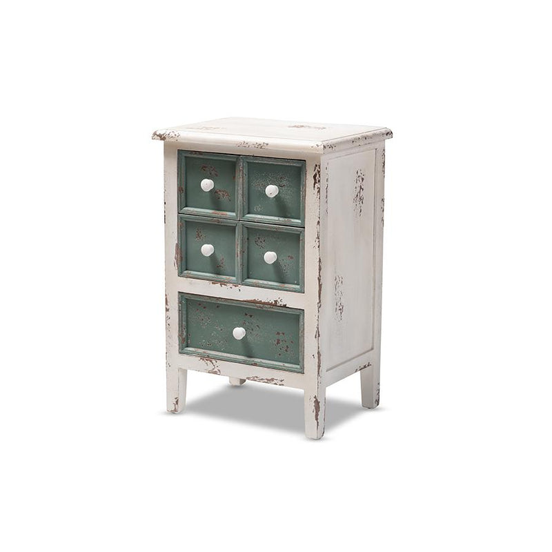 Teal Finished Wood 5-Drawer Storage Cabinet