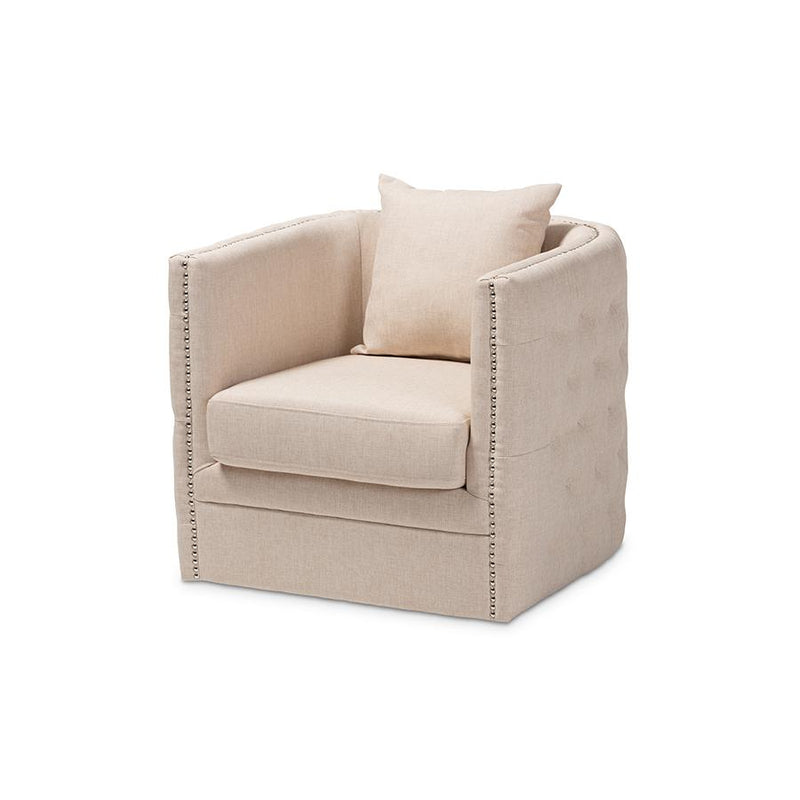 Micah Modern and Contemporary Beige Fabric Upholstered Tufted Swivel Chair