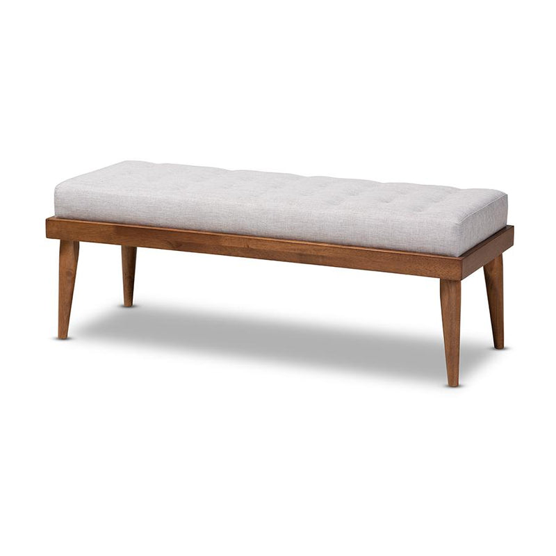 Greyish Beige Fabric Upholstered and Button Tufted Wood Bench