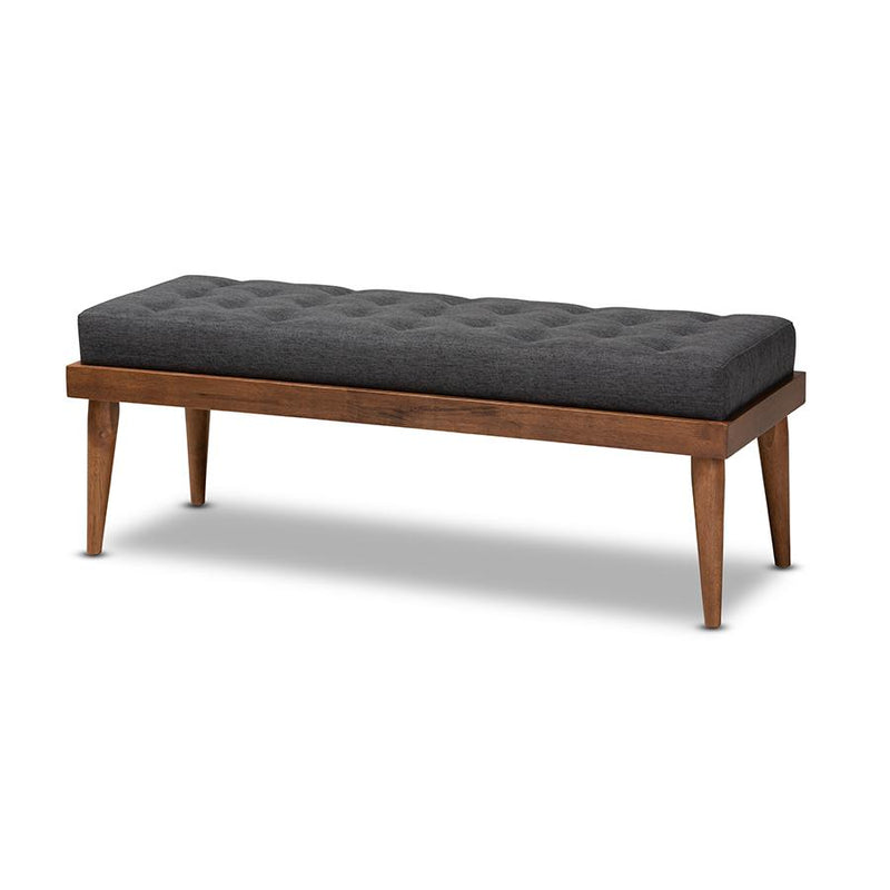 Dark Grey Fabric Upholstered and Button Tufted Wood Bench