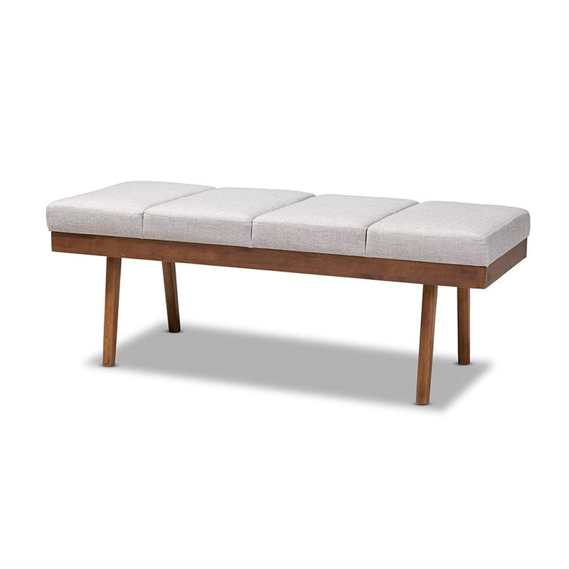 Larisa Mid-Century Modern Grayish Beige Fabric Upholstered Wood Bench