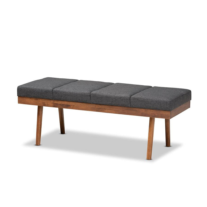 Baxton Studio Larisa Mid-Century Modern Charcoal Fabric Upholstered Wood Bench