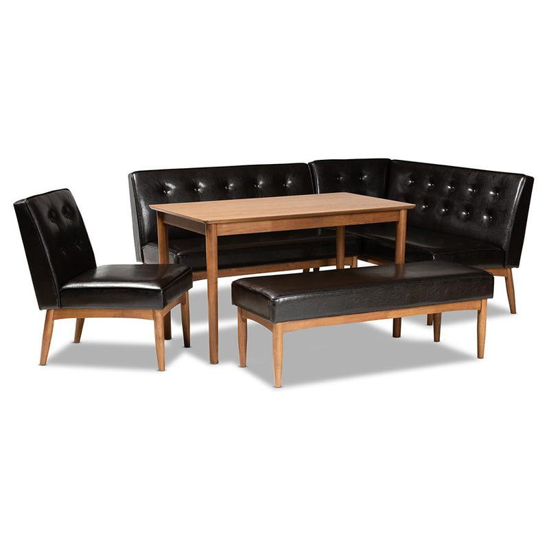 Upholstered Leather 5-Piece Wood Dining Nook Set