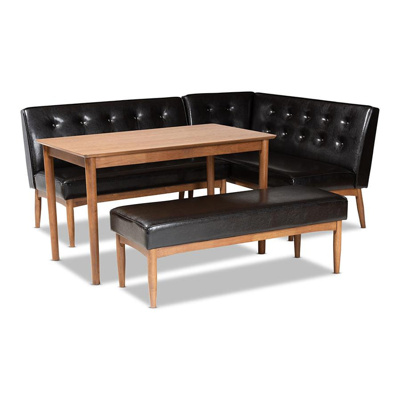 Leather Upholstered 4-Piece Wood Dining Nook Set