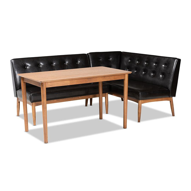 Leather Upholstered 3-Piece Wood Dining Nook Set