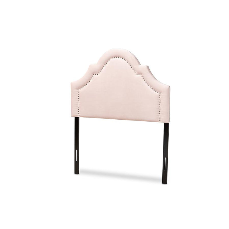 Light Pink Velvet Fabric Upholstered Twin Size Headboard