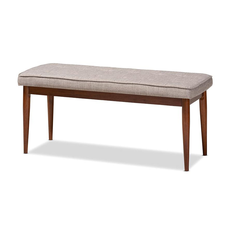 Light Grey Fabric Upholstered Medium Oak Finished Wood Dining Bench