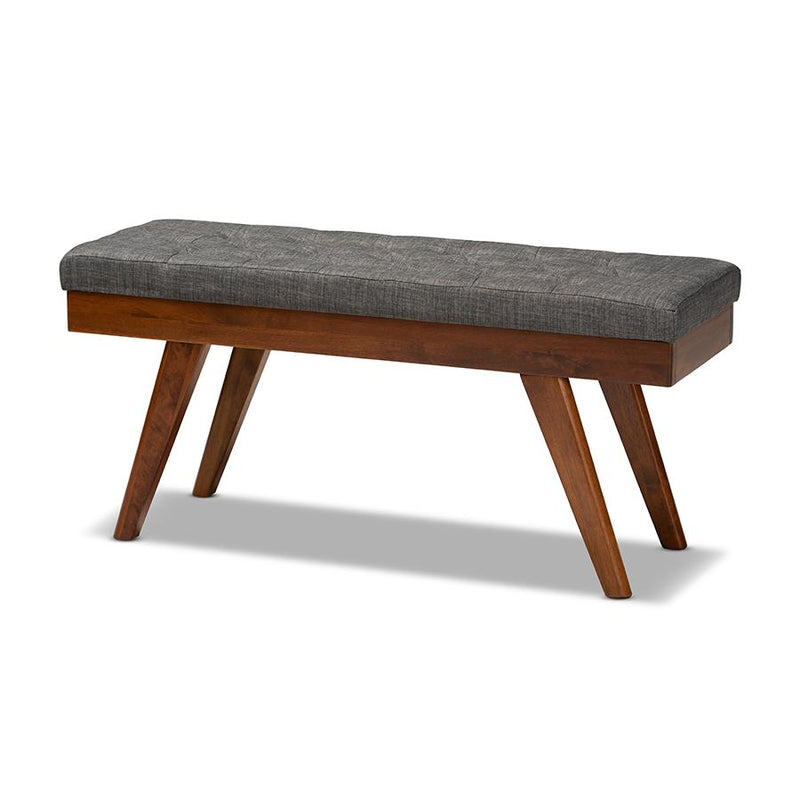 Alona Mid-Century Modern Medium Grey Fabric Upholstered Wood Dining Bench