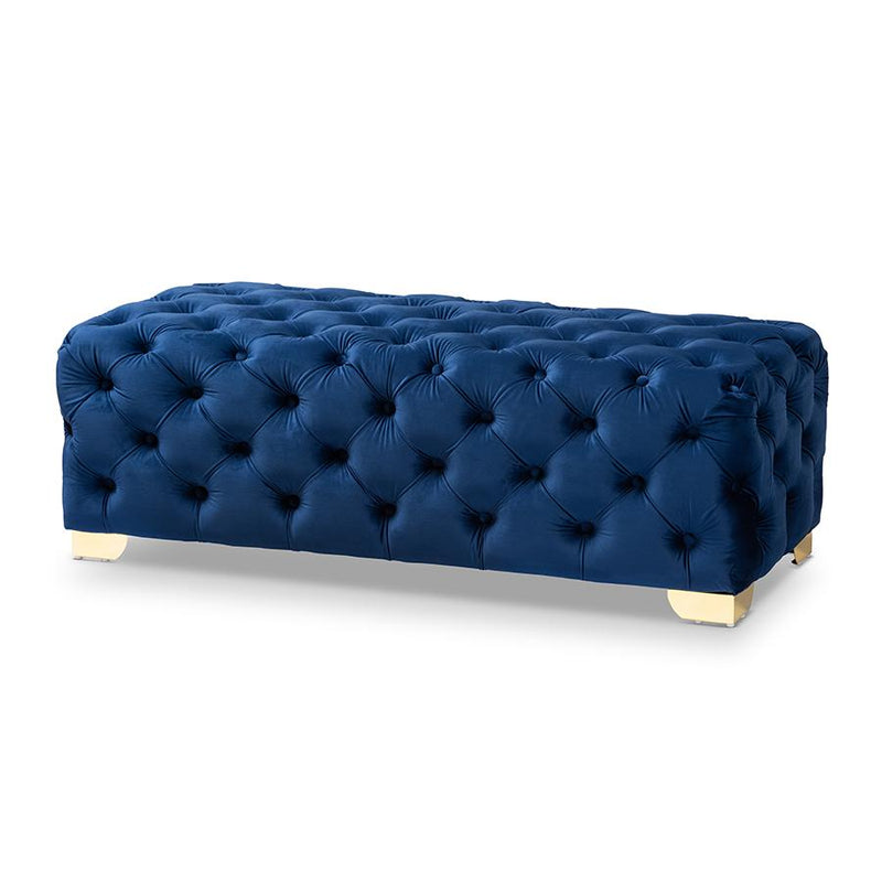 Gold Finished Button Tufted Bench Ottoman