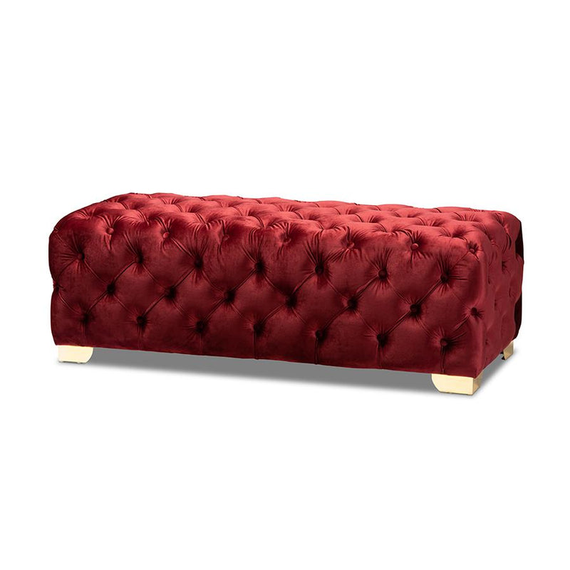 Gold Finished Button Tufted Bench Ottoman