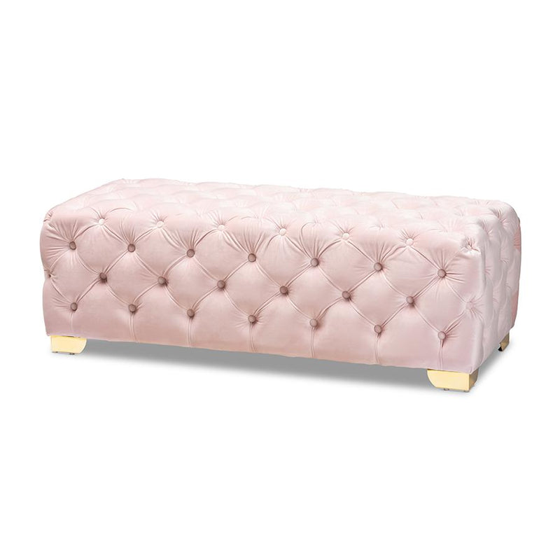 Gold Finished Button Tufted Bench Ottoman