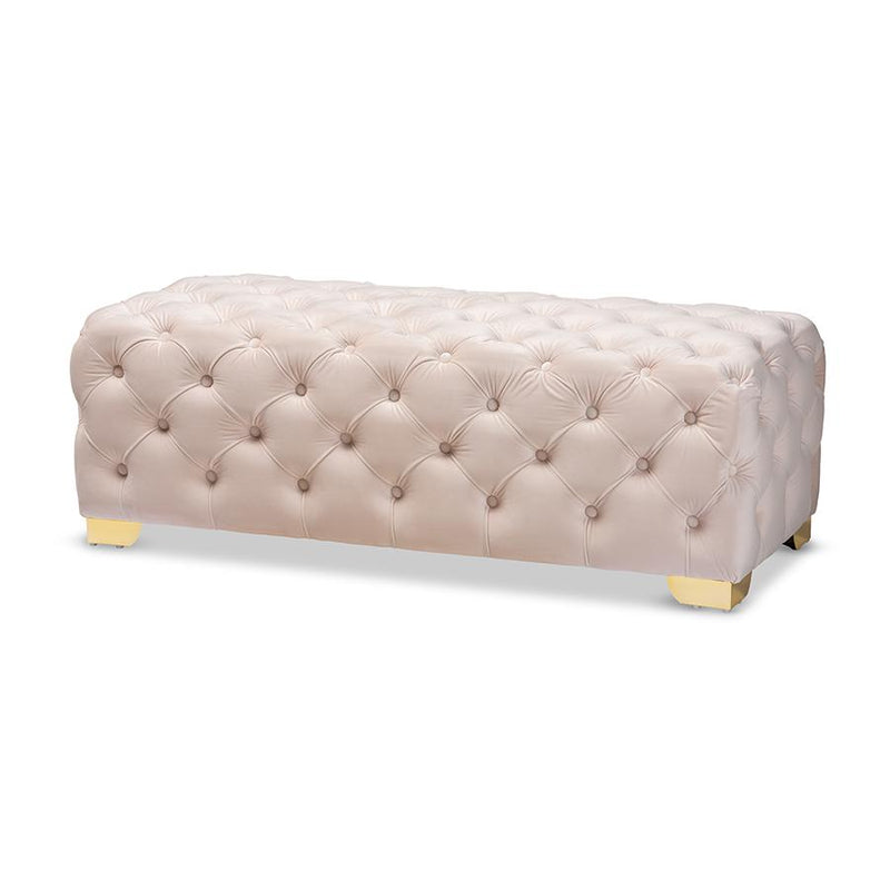 Gold Finished Button Tufted Bench Ottoman