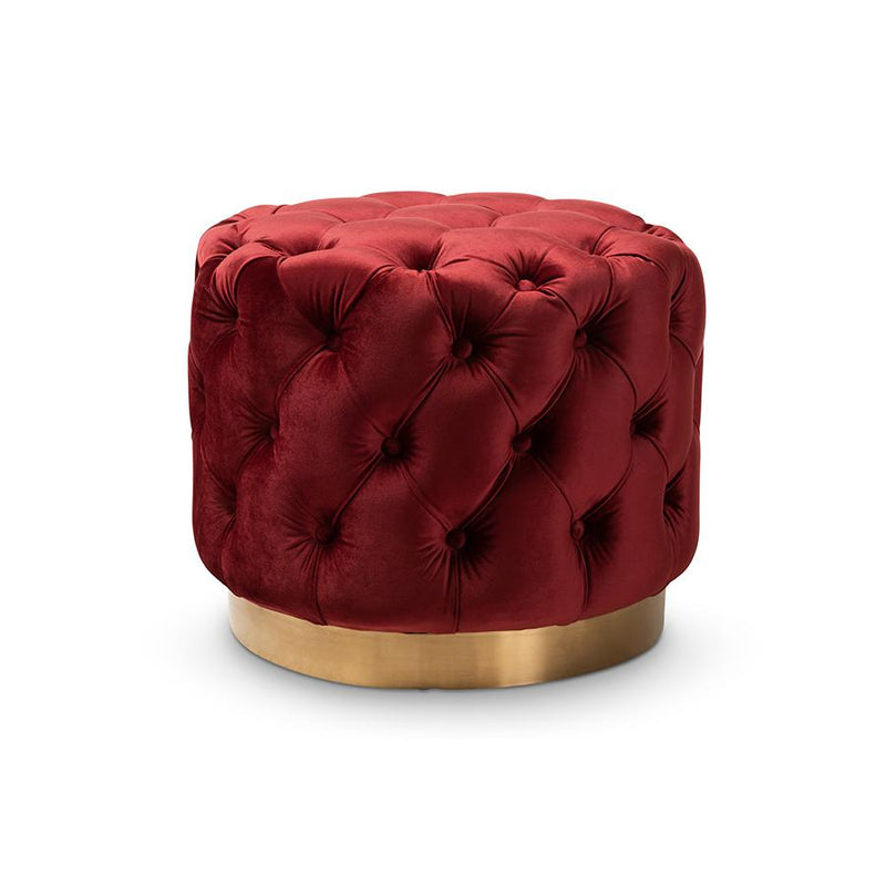 Gold-Finished Button Tufted Ottoman