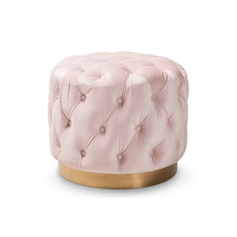 Gold-Finished Button Tufted Ottoman