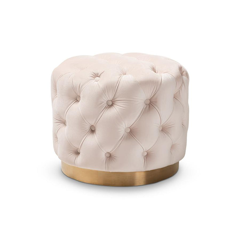 Gold-Finished Button Tufted Ottoman