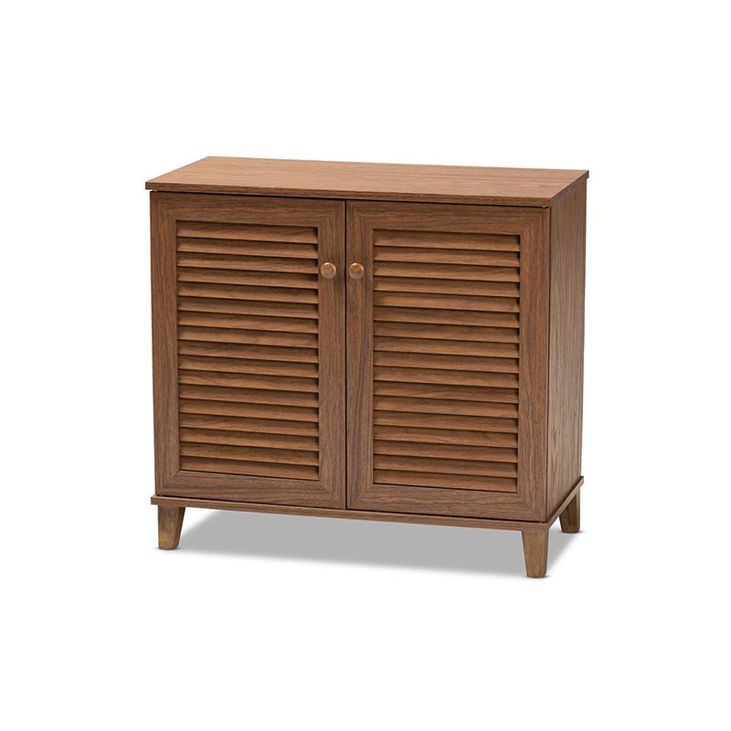 Walnut Finished 4-Shelf Wood Shoe Storage Cabinet