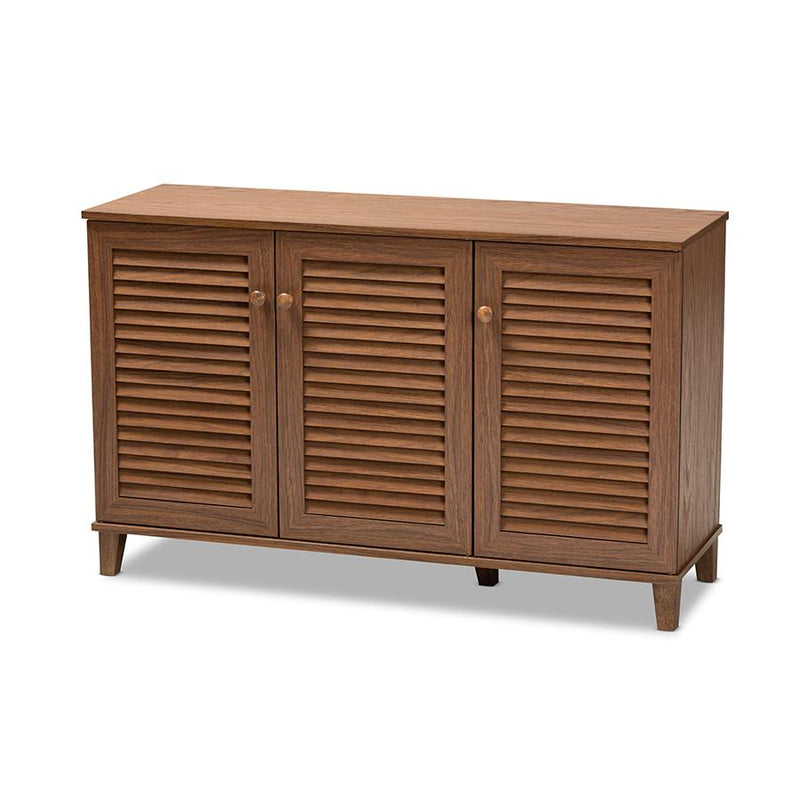 Walnut Finished 8-Shelf Wood Shoe Storage Cabinet