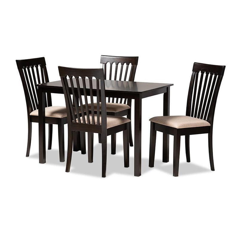 Sand Fabric Upholstered Espresso Brown Finished Wood 5-Piece Dining Set