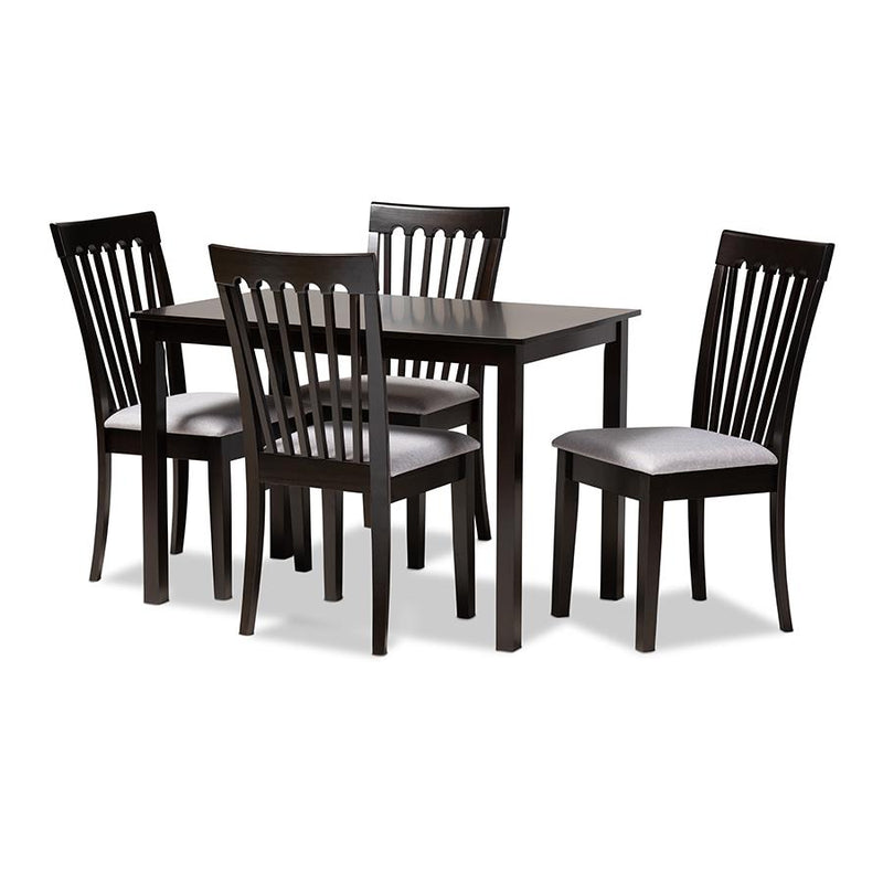 Gray Fabric Upholstered Espresso Brown Finished Wood 5-Piece Dining Set