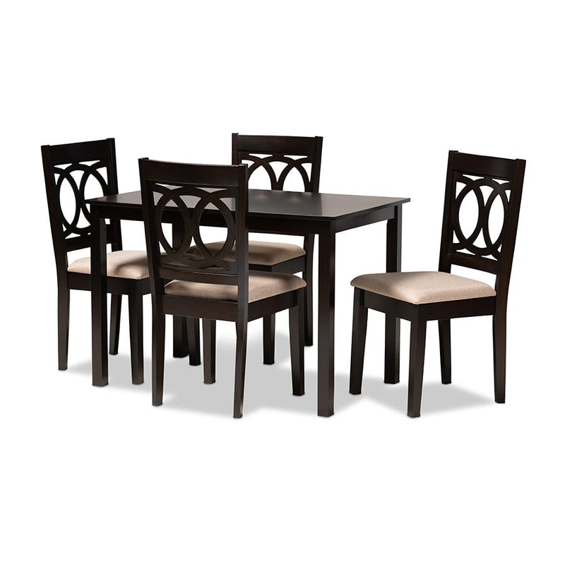 Sand Fabric Upholstered Espresso Brown Finished Wood 5-Piece Dining Set