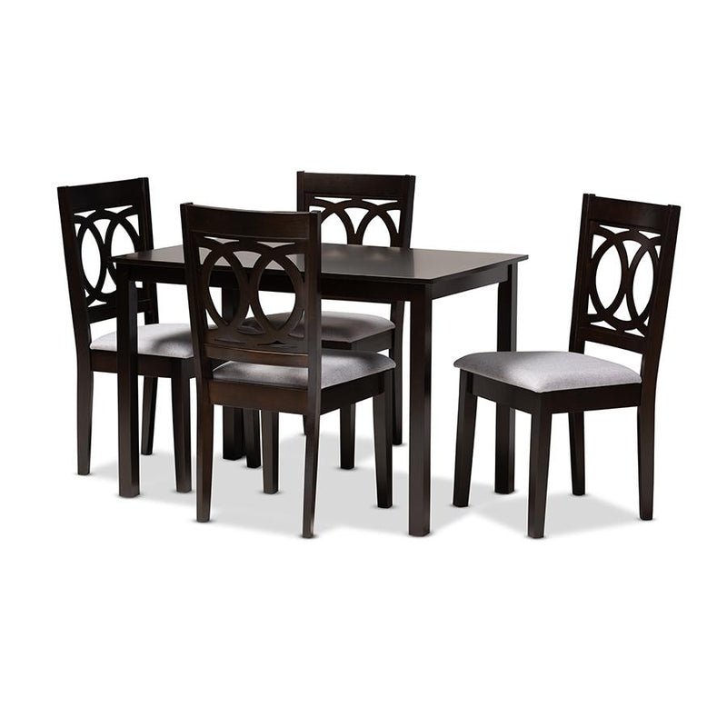 Gray Fabric Upholstered Espresso Brown Finished Wood 5-Piece Dining Set