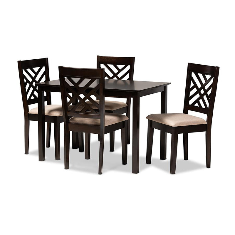 Sand Fabric Upholstered Espresso Brown Finished Wood 5-Piece Dining Set