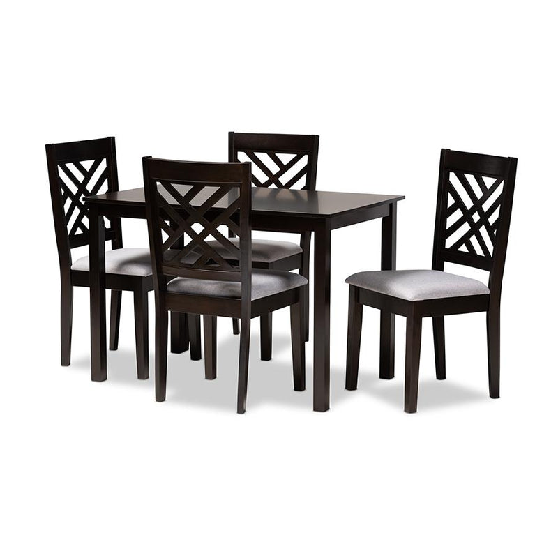 Gray Fabric Upholstered Espresso Brown Finished Wood 5-Piece Dining Set