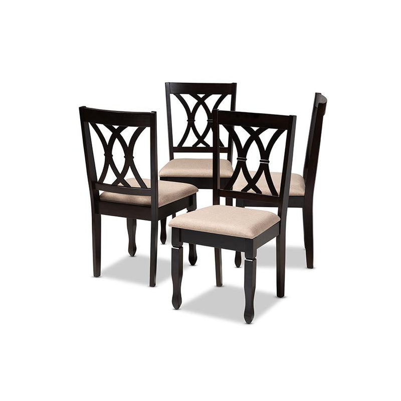 Sand Fabric Upholstered Espresso Brown Finished Wood Dining Chair Set of 4