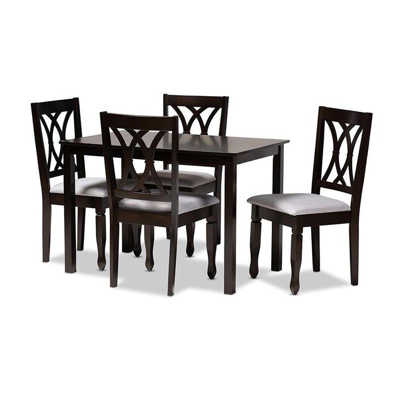 Gray Fabric Upholstered Espresso Brown Finished Wood 5-Piece Dining Set