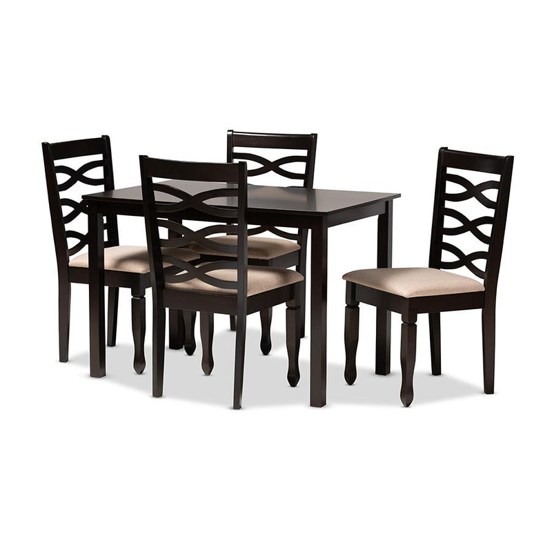 Sand Fabric Upholstered Espresso Brown Finished Wood 5-Piece Dining Set