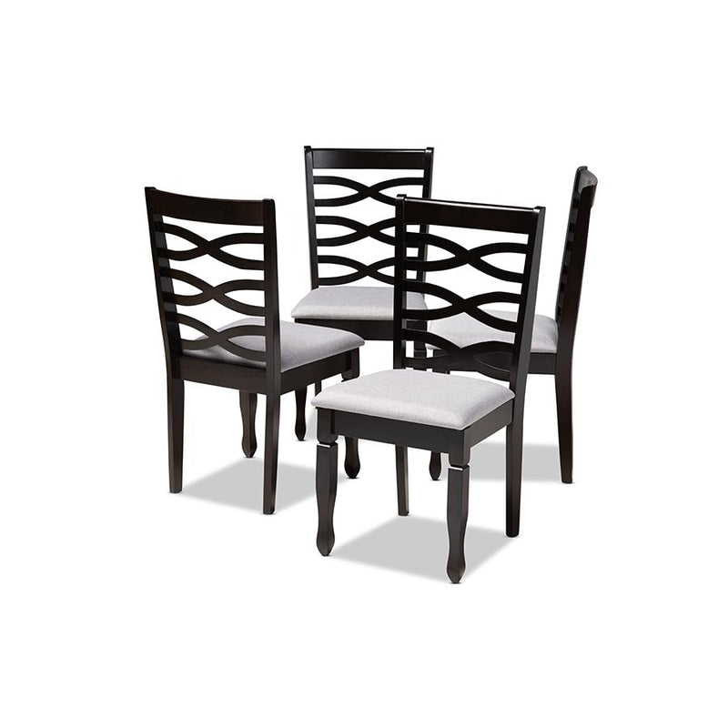 Gray Fabric Upholstered Espresso Brown Finished Wood Dining Chair Set of 4