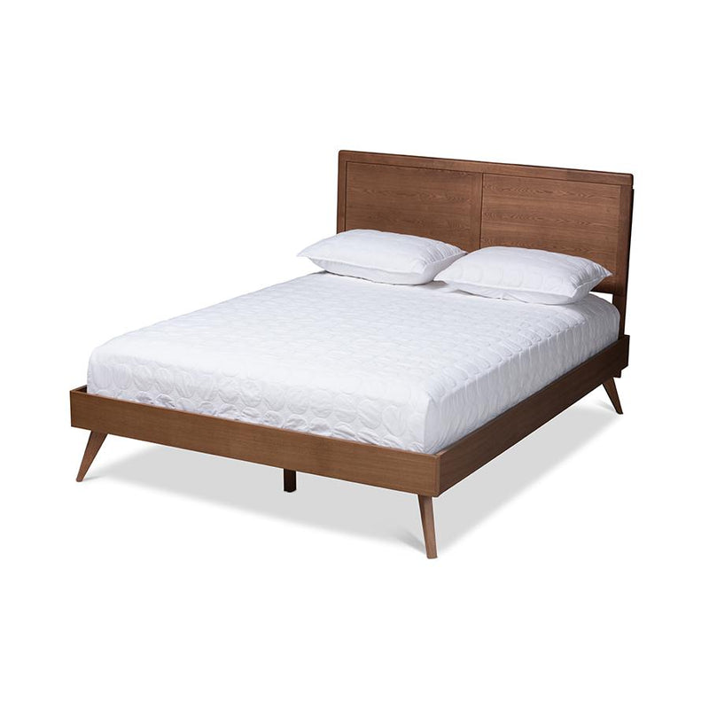 Zenon Mid-Century Modern Walnut Brown Finished Wood Full Size Platform Bed