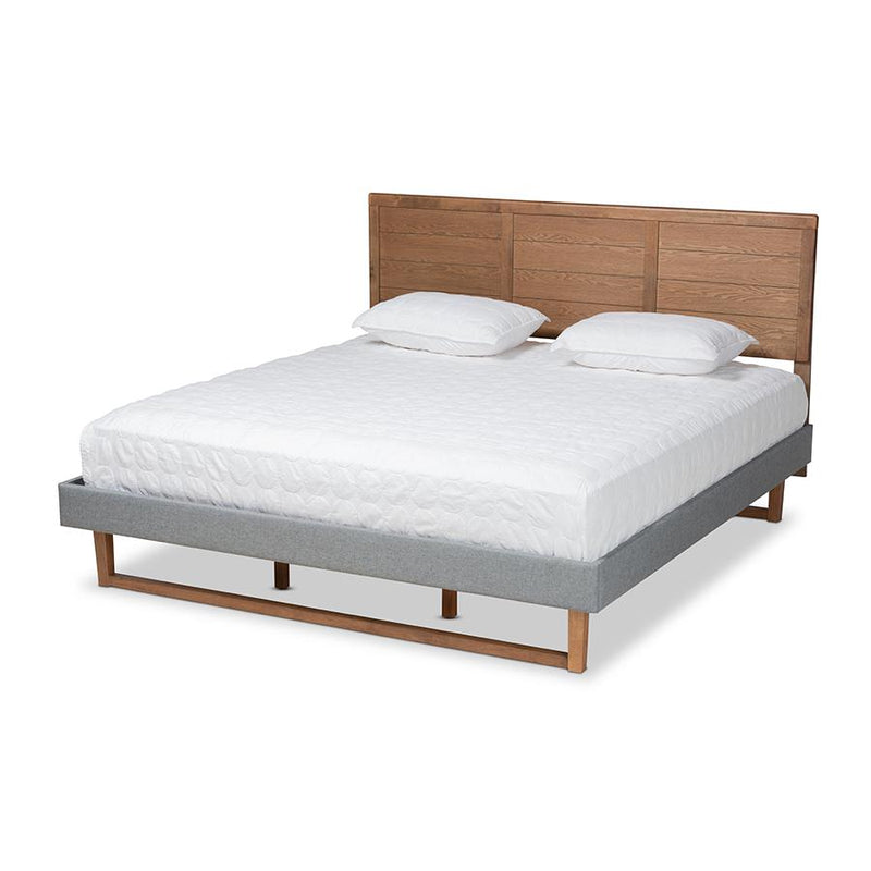 Ash Walnut Brown Finished Wood King Size Platform Bed