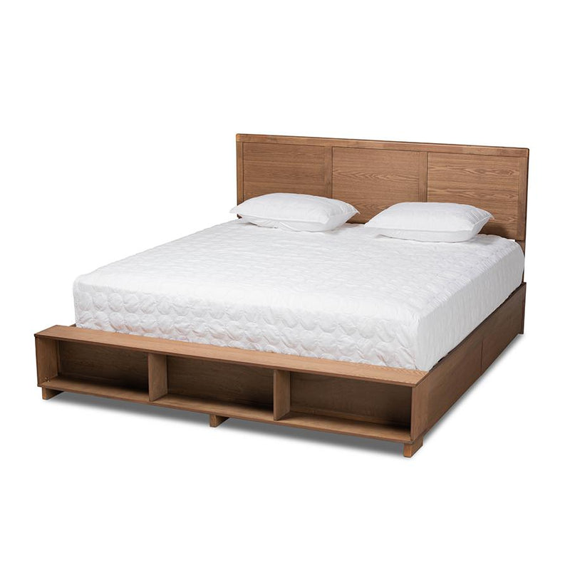 Wood King Size 4-Drawer Platform Storage Bed with Built-In Shelves