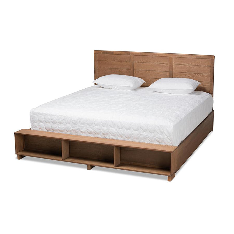 Wood King Size 4-Drawer Platform Storage Bed with Built-In Shelves