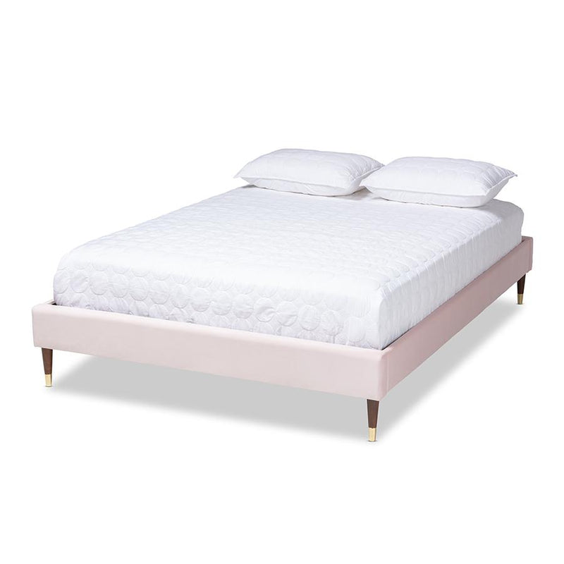 Full Size Wood Platform Bed Frame with Gold-Tone Leg Tips