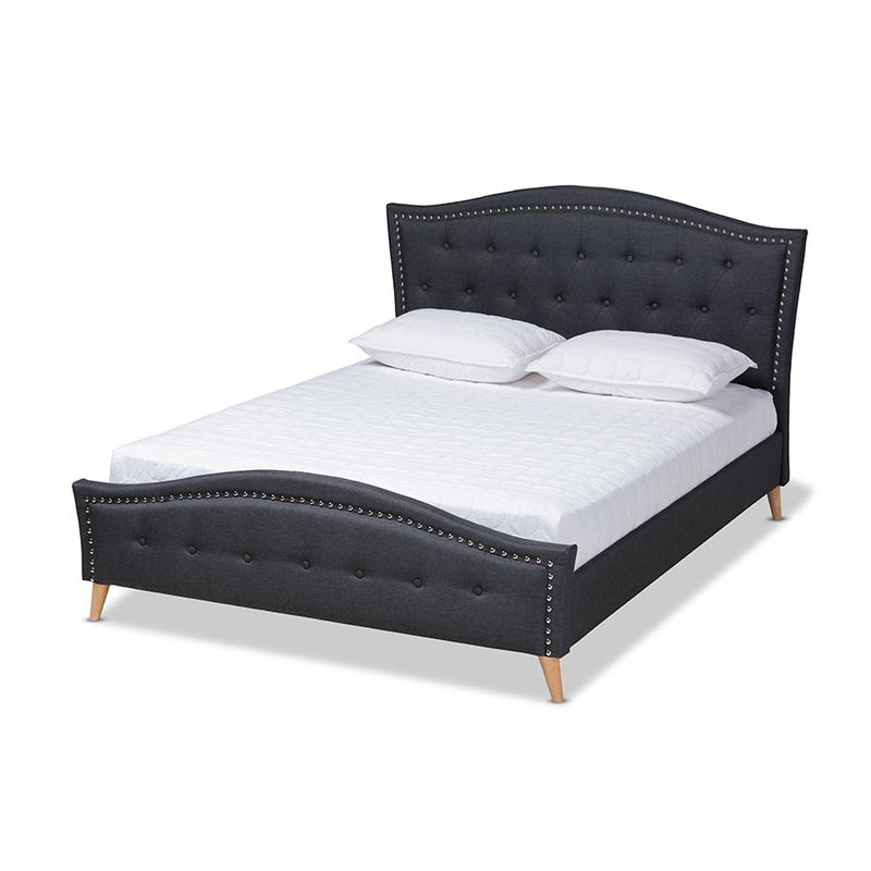 Charcoal Grey Fabric Upholstered and Button Tufted King Size Platform Bed