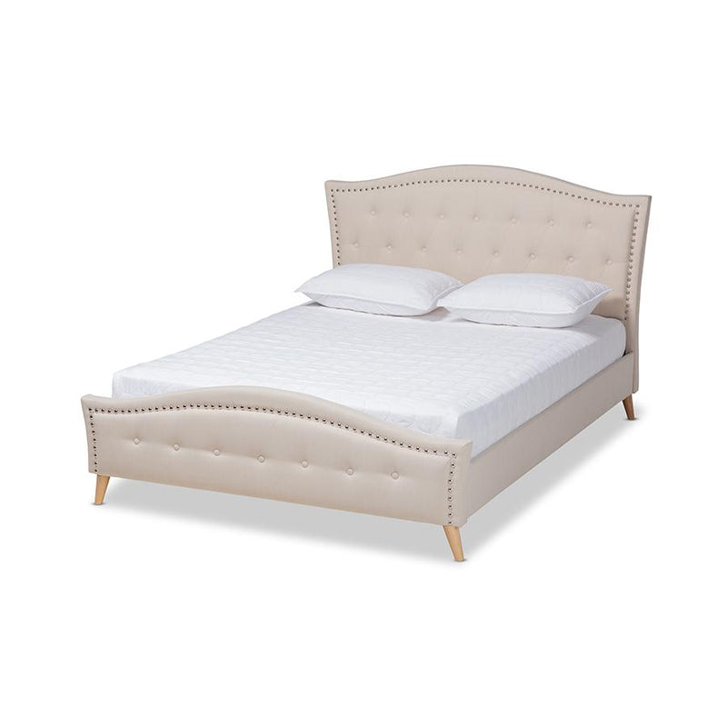 Beige Fabric Upholstered and Button Tufted King Size Platform Bed